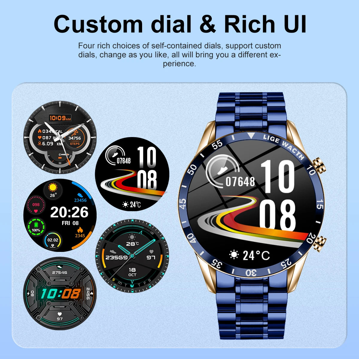 LIGE Original Smart Watch Men 1.39” HD Screen Bluetooth Call Men's Bracelet Heart Rate Blood Pressure Monitor Sports Smartwatch