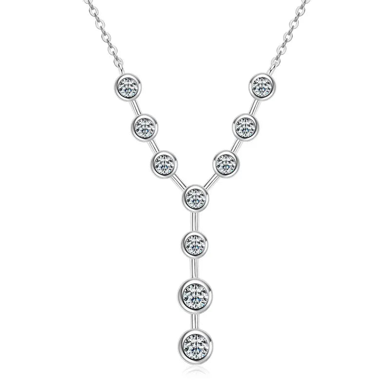 Lnngy 4mm&3mm Moissanite Pendent Necklace 925 Sterling Silver Fashion Sexy Y-Shaped Necklaces for Women 2025 Party Jewelry Gift