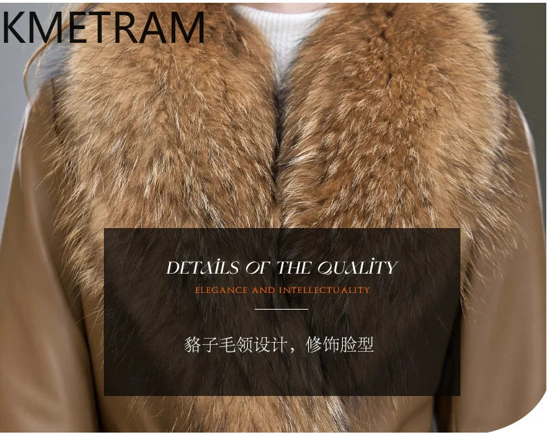 100% Sheepskin Puffer Jacket Women High Quality Long Down Coats Winter Raccoon Fur Collar Coat Womans Clothing Leren Donsjas