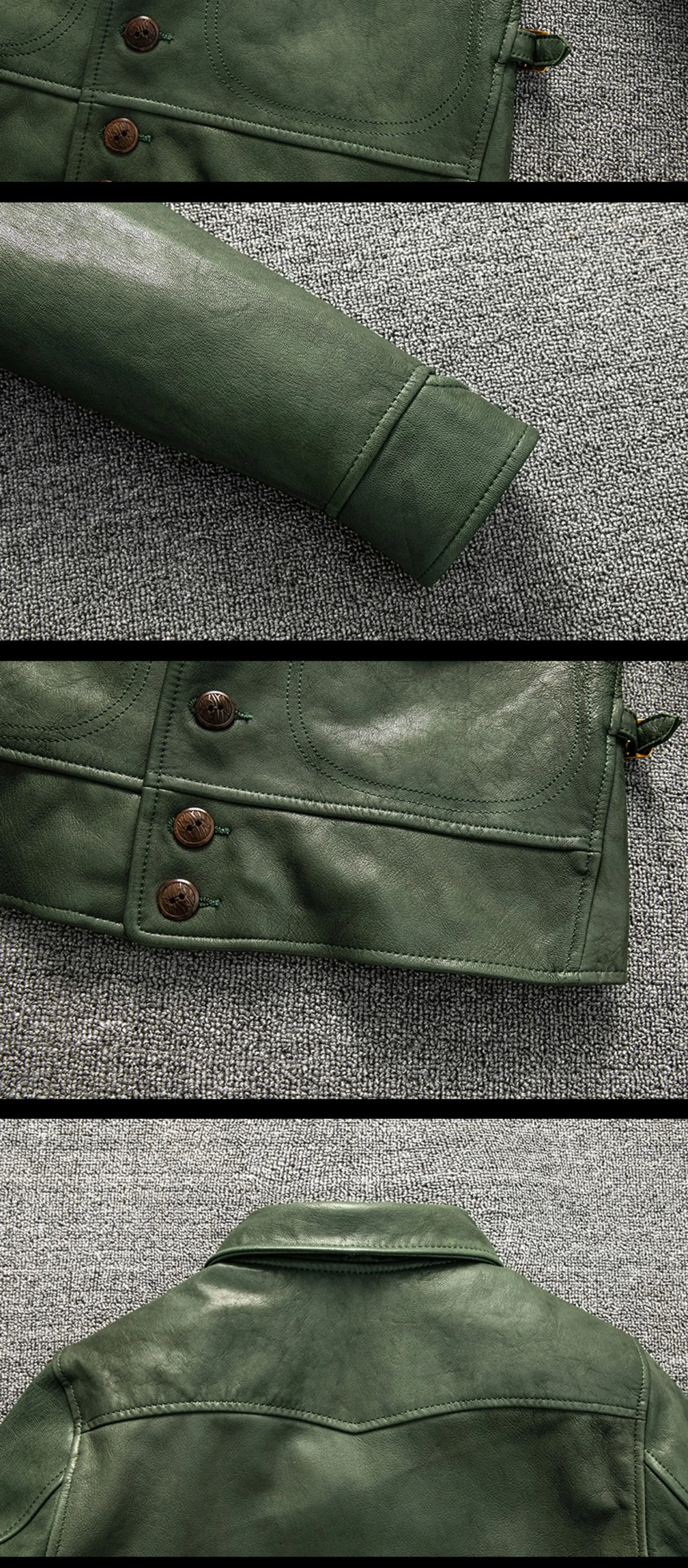 Cossack Green Fruit Leading Layer Mixed Sheepskin Leather Jacket Men's Slim Fit Leather Jacket Autumn and Winter Coat