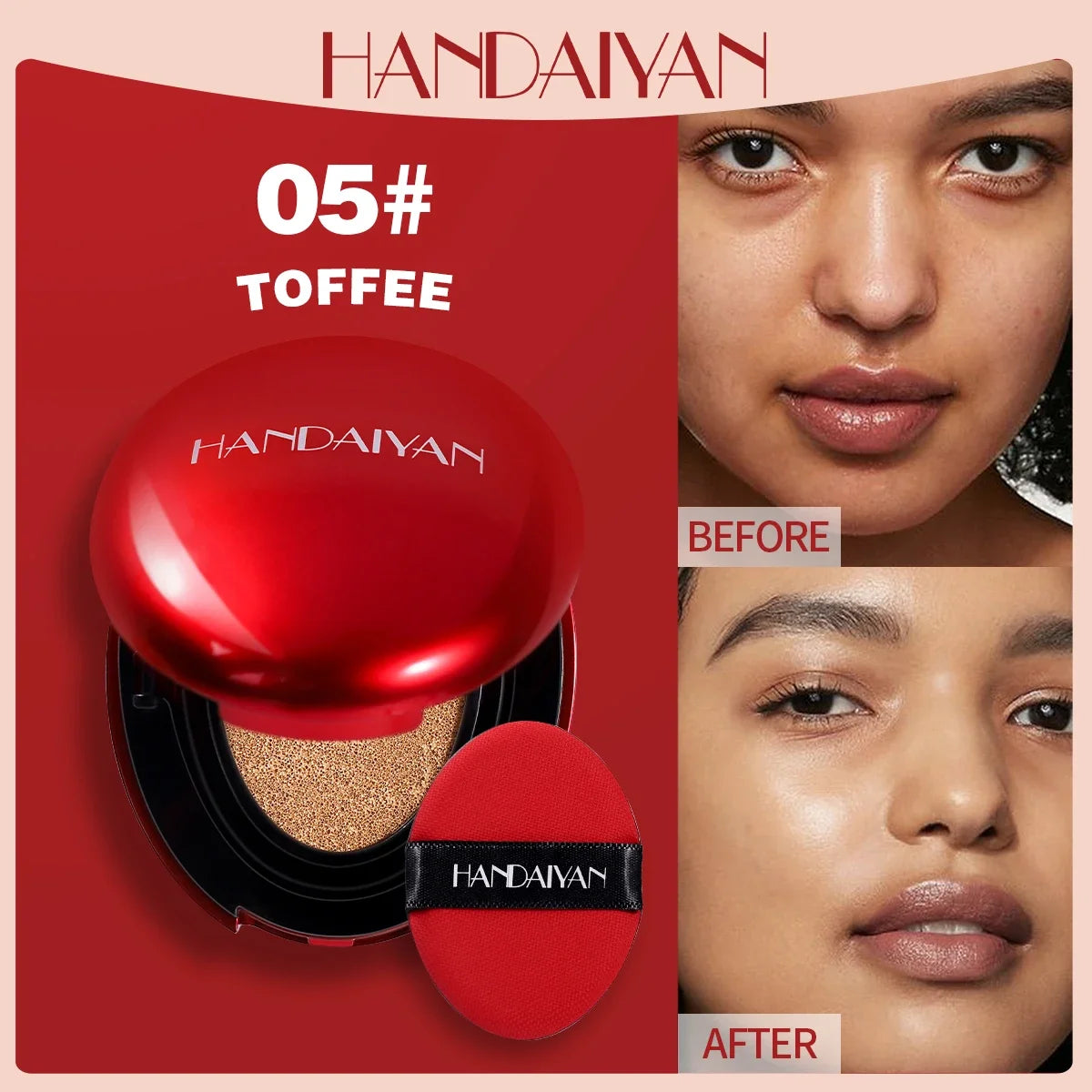 HANDAIYAN 5Color Red Box Concealer Cushion For Easy Application And Long-Lasting Skin Touching Face With Puff For Women's Makeup