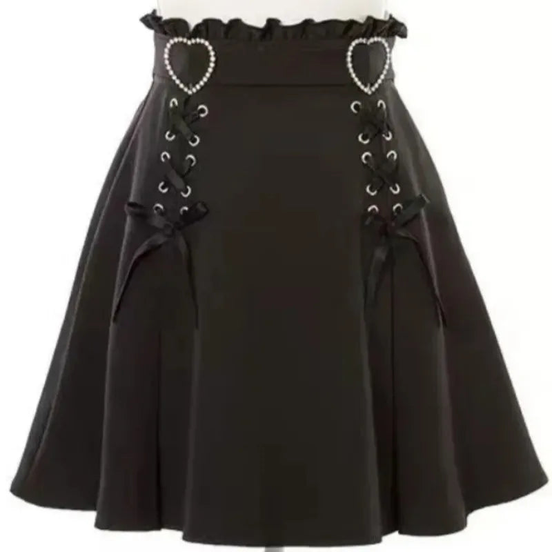 2025 Y2k Aesthetic Harajuku Style Sweet Girl High Waist Mini Bandage Skirt Slim Women Solid Streetwear Gothic Jk Saia Feminina