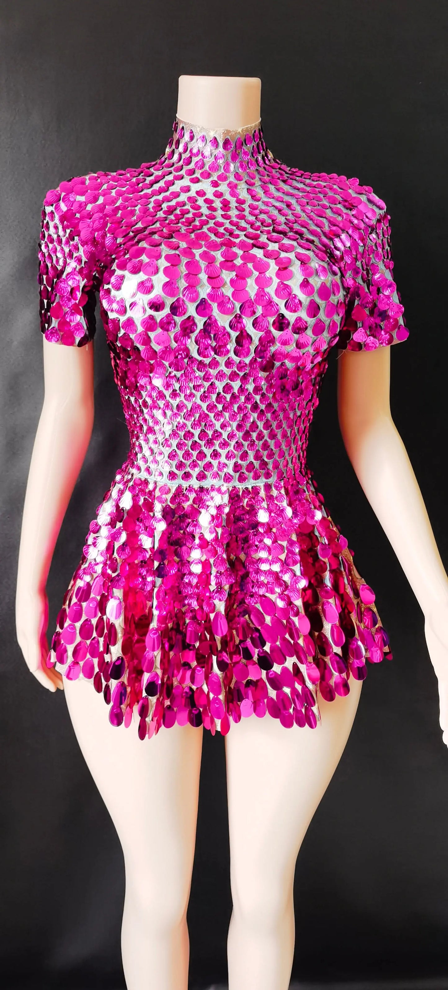 Sexy Black Shell Sequins Mini Dress – Stage, Club & Birthday Performance Wear
