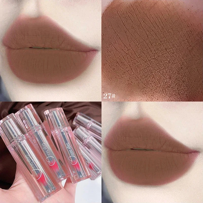 Retro Red Brown Tone Lipstick Mousse Matte Lip Mud Velvet Lip Glaze Non-Stick Cup Lipgloss Makeup Lip Tint Beauty Cosmetic