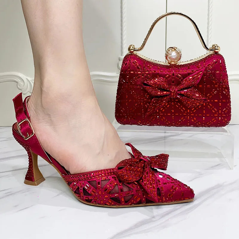 Pointed Toe Pumps & Bag Set – Italian Design, Full Diamond Bling, High Heel Party Shoes
