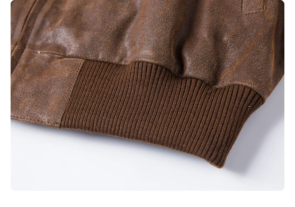 Men’s Pigskin Leather Bomber Jacket – Casual Stand Collar Leather Coat