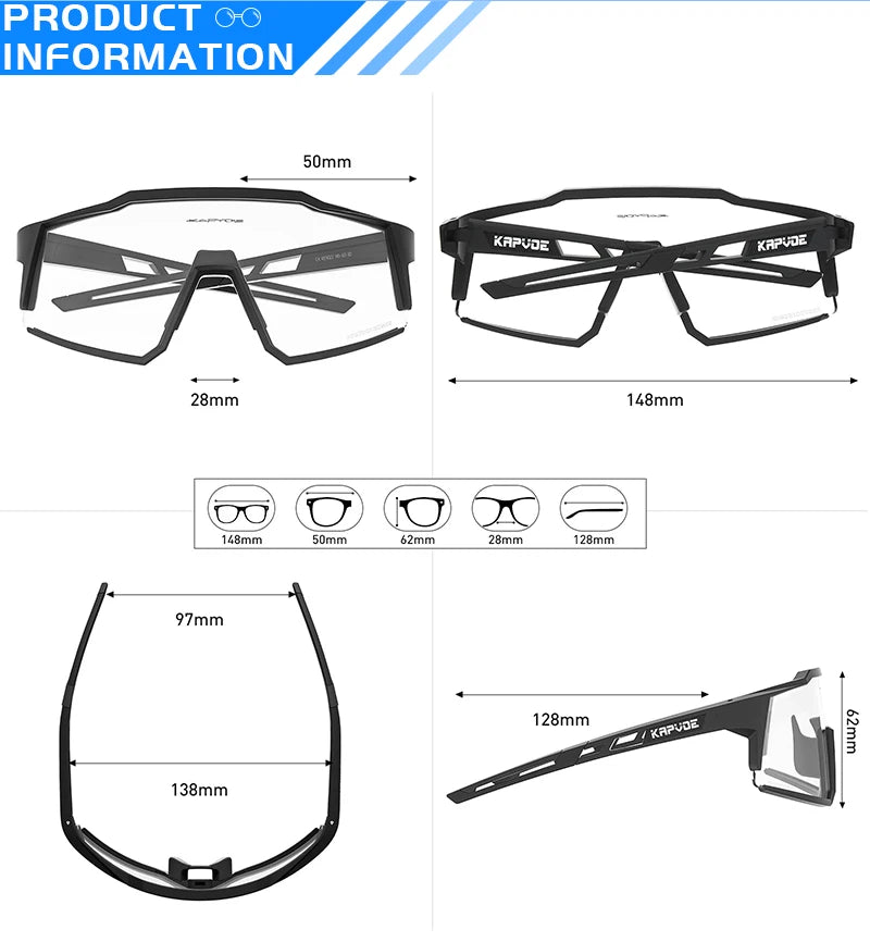 KAPVOE New Photochromic Cycling Glasses Men MTB Cycling Sunglasses Women Road Bicycle Glasses UV400 Outdoor Bicycle Sunglasses