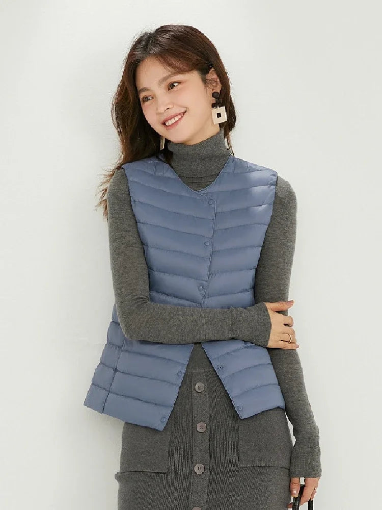 Women Sleeveless Puffer Vest Women's Ultra Light Down Vest Women Two Ways Waistcoat Portable Warm Sleeveless Winter Liner