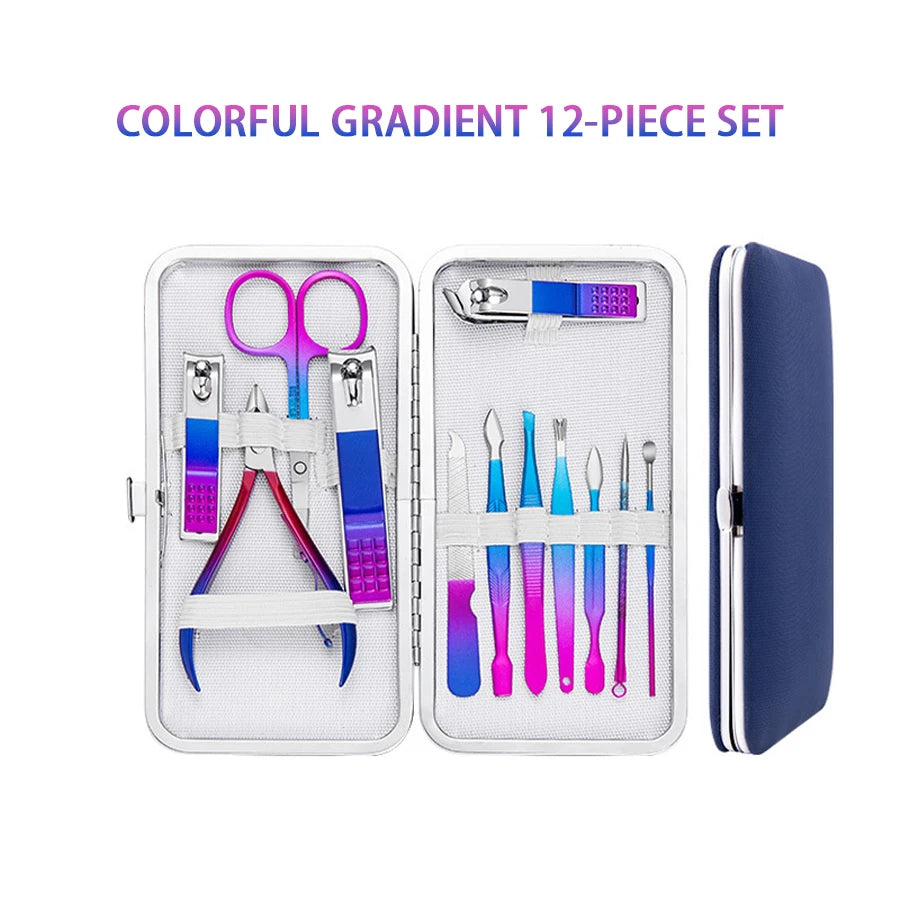 7/10/12/15Pcs Stainless Steel Manicure Kit Nail Clippers Set Manicure Professional Grooming Care Tool Leather Travel Case Luxury