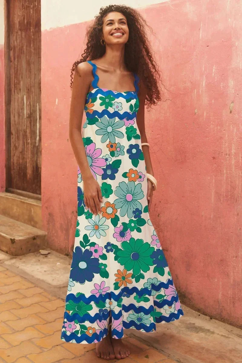 EuroWave Eleganza Dress – Summer 2025 A-Line Printed Maxi