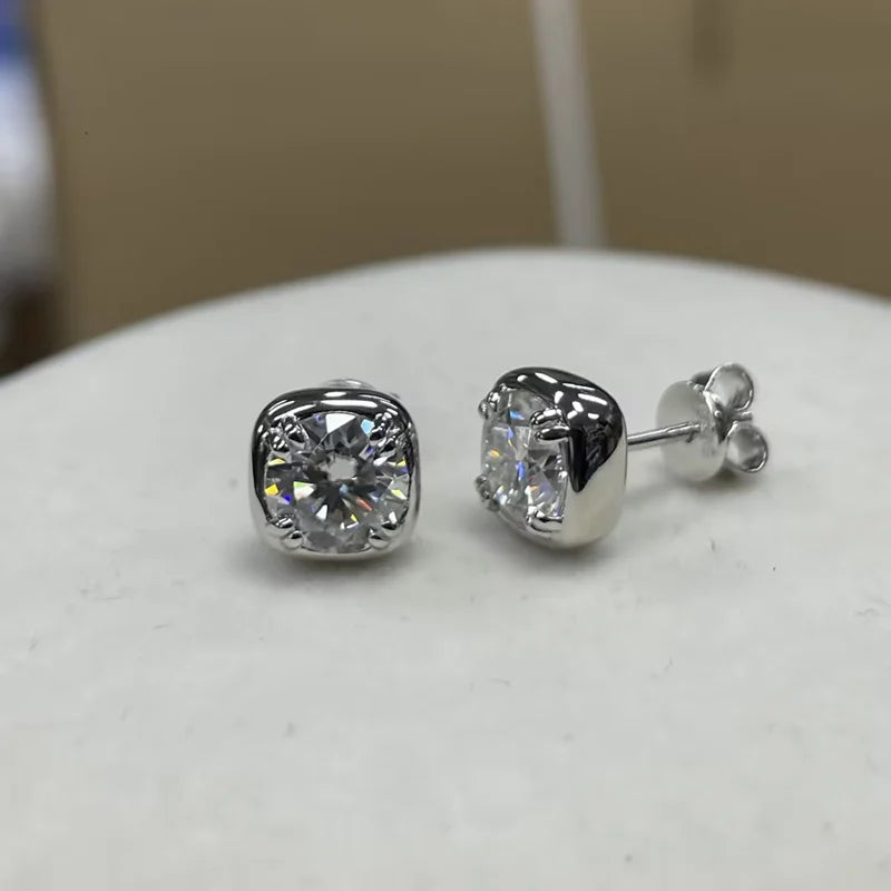Lnngy Sparkling 6.5MM 1CT Moissanite Earrings For Women Certified 925 Sterling Silver Square Shape Stud Earring 2025 New Jewelry
