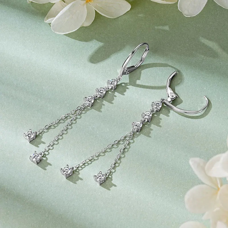 RAPRGOLD Certified Moissanite Tassels Chain Hoop Earring for Women 925 Sterling Silver Dangling Earrings Jewelry Gift pendientes
