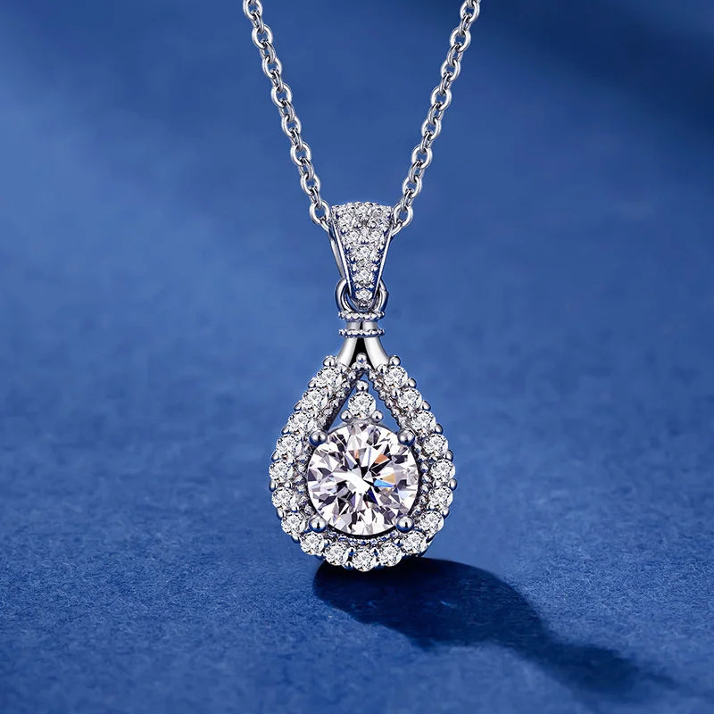 JoyceJelly 1CT Colorful Moissanite Necklace Sterling Silver 925 Jewelry Female Water Drop Shaped Pendant Top Quality Dating Gift