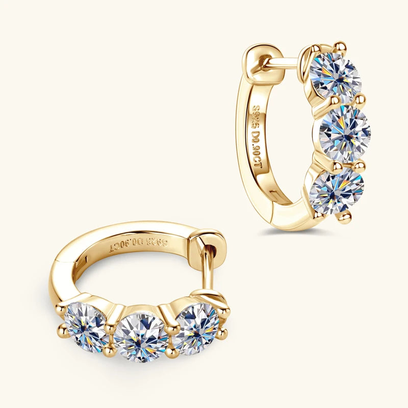 Lnngy Huggies Earrings Sterling Silver 925 Certificated Three Stone 4mm Moissanite Earring For Women Ladies Wedding Jewelry Gift