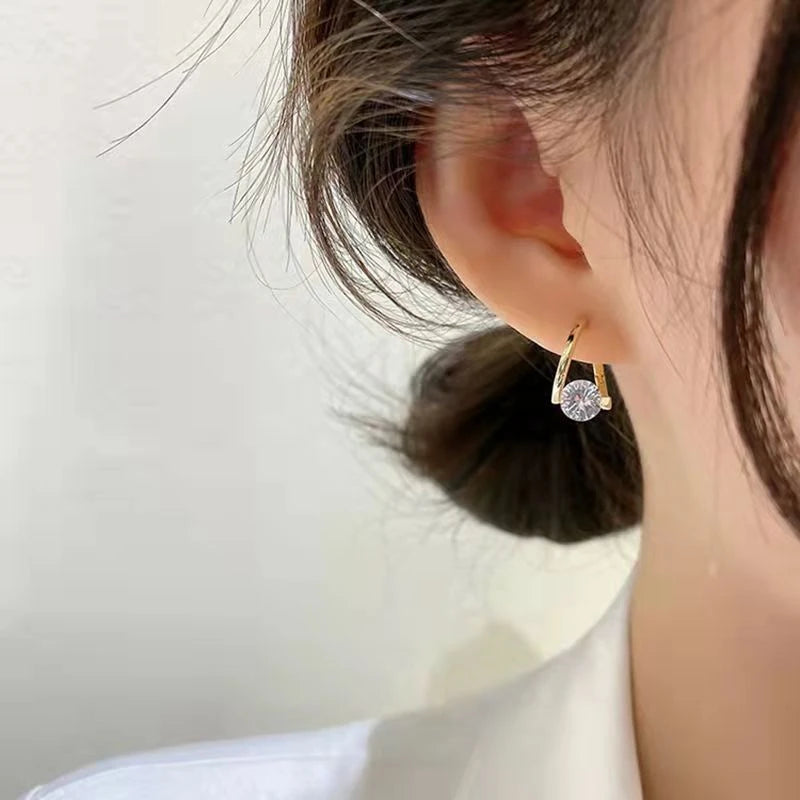 Lnngy Huggies Earrings Sterling Silver 925 Fashion Korean Bling 6.5mm 1.0ct Moissanite Hoop Earring For Women Bridal Jewelry