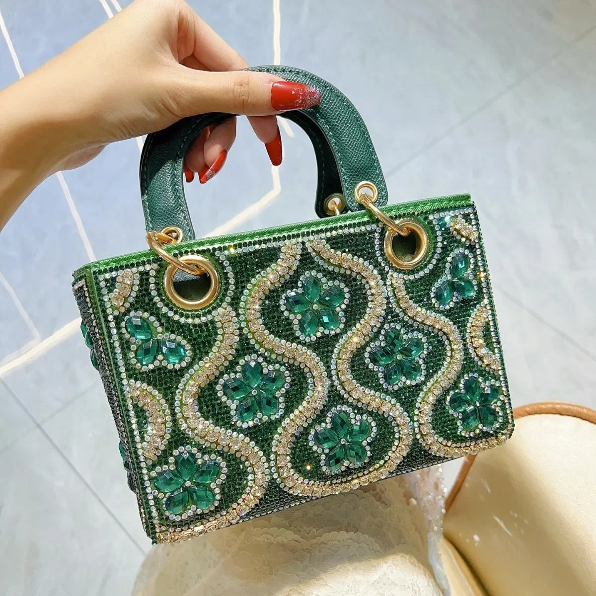 Women's Luxury Rhinestone Evening Bag – Handmade Shoulder & Crossbody Party Clutch