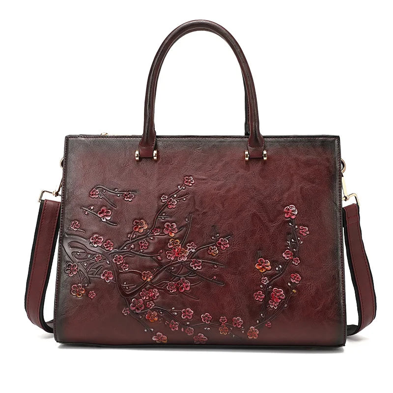 MOTAORA Vintage Embossed Women Shoulder Bag Leather Top-handle Bags Ladies Large Capacity Messenger Bags Floral Female Tote Bag