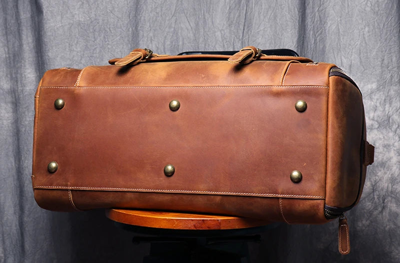 MUNUKI Vintage Crazy Horse Genuine Leather Travel bag Large Luggage bag men Leather duffle bag Large Weekend Bag Tote Big