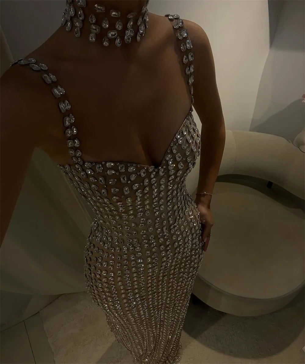 Mila Silver Sweetheart Neck Prom Dress Sleeveless Diamond Customized Luxurious Women Evening Dresses Mermaid vestidos de fiesta