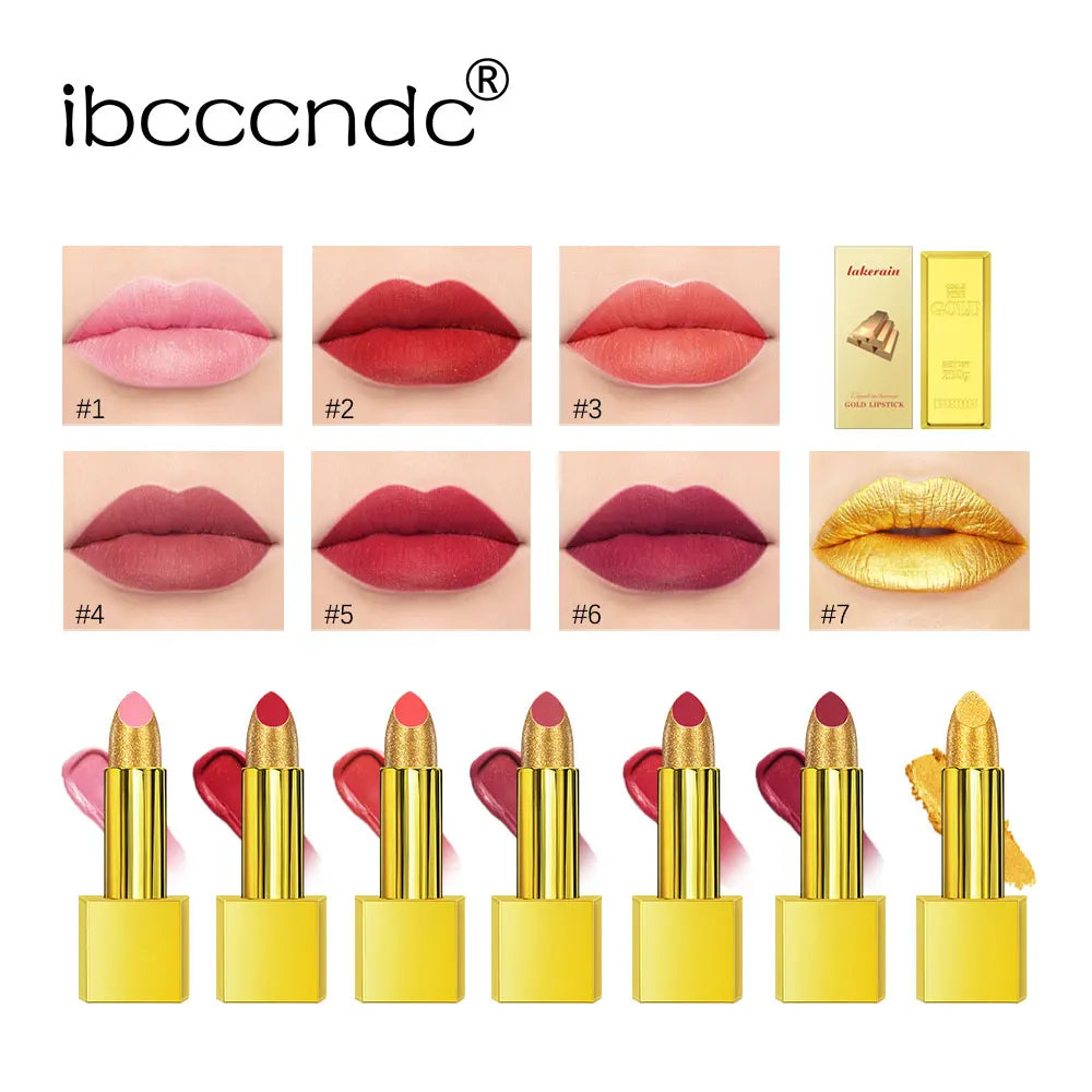 Shimmer Gold Lipstick Metallic Glitter Sexy Lipsticks Long Lasting Batom Waterproof Cosmetic Gold Brick Tube Design Gift 3.5g