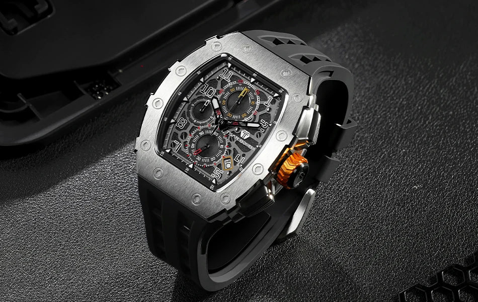 TSAR BOMBA New TB8204 Watch for Men Japan Quartz Chronograph 50M Waterproof Wristwatch Fashion Sport Clock Male Luxury Mens Gift