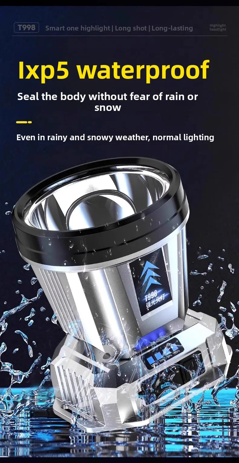 GrabliWorld T998 Rechargeable LED Headlamp – Waterproof, Elastic Band, 18650 Battery