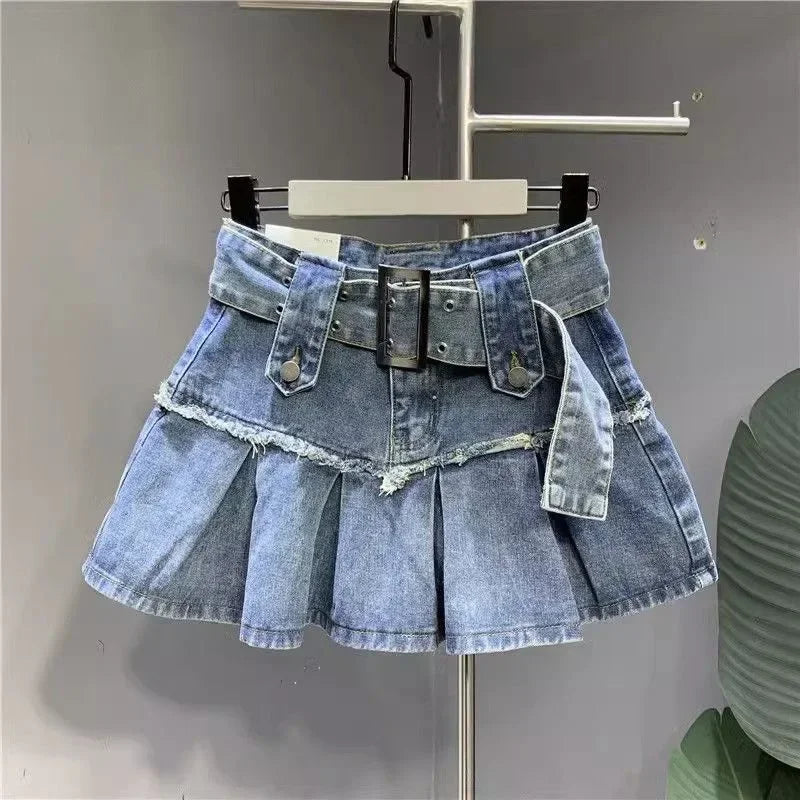 Gothic High Waisted Retro Y2k Skirt Letter Embroidery Patchwork Zipper Denim Pleated Mini Skirt Harajuku Womens Short Skirts