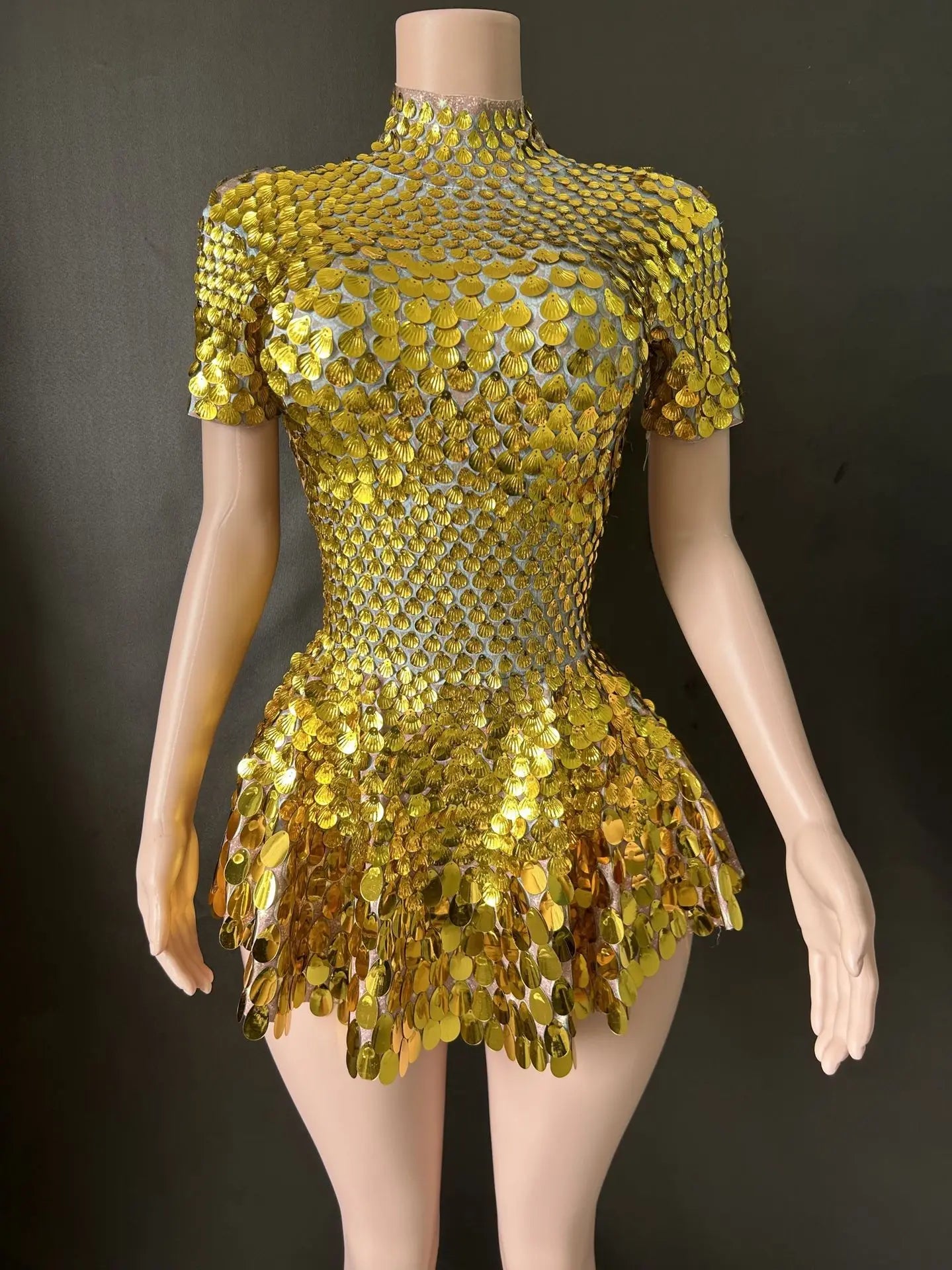 Sexy Black Shell Sequins Mini Dress – Stage, Club & Birthday Performance Wear