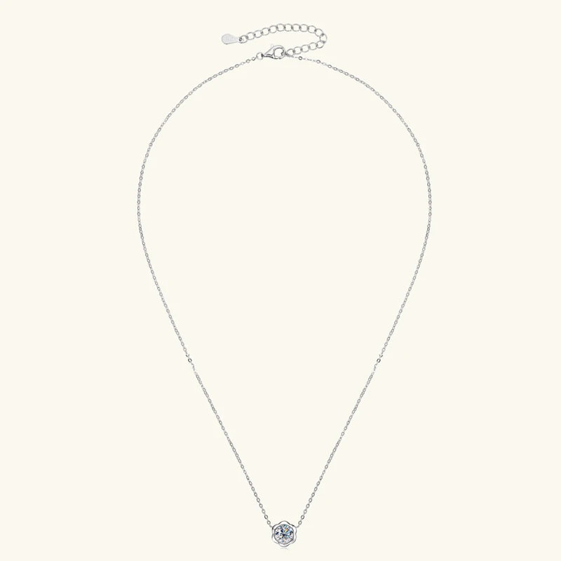 Lnngy GRA Certified D1.00CT Moissanite Necklace 925 Sterling Silver Flower Shape Pendant Necklace for Women Korean INS Jewelry