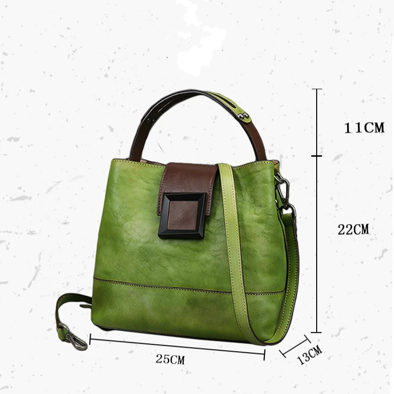 MOTAORA Women's Vintage Bucket Bag Genuine Top-Grain Leather Handmade Purse Luxury Designer Casual Office Travel Shoulder Bag