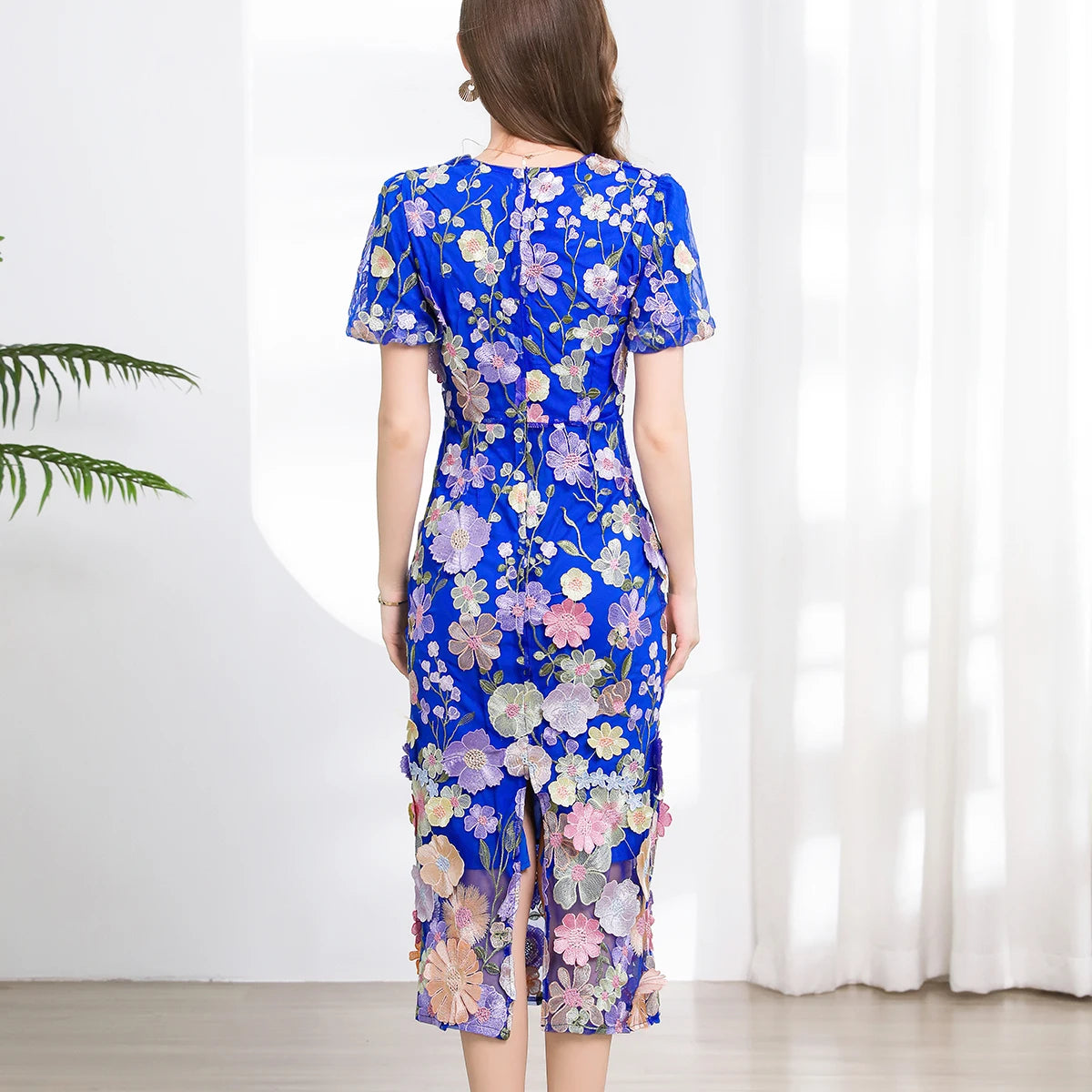 Summer High-end Embroidery Lace Prom Dress Women French Luxury 3D Flower Short Sleeve Long Dress Party Bodycon Holiday Vestido