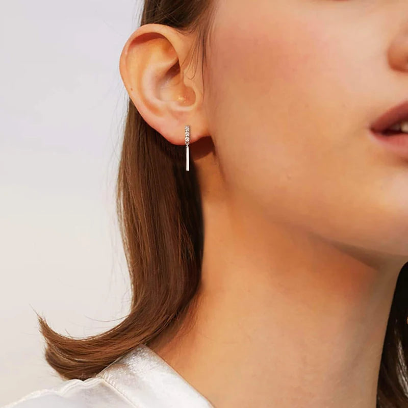 Lnngy Pendientes Plata 925 Sterling Silver Stud Earring for Women Mini 2mm Moissanite Earrings Fashion Tassel Jewelry Gift