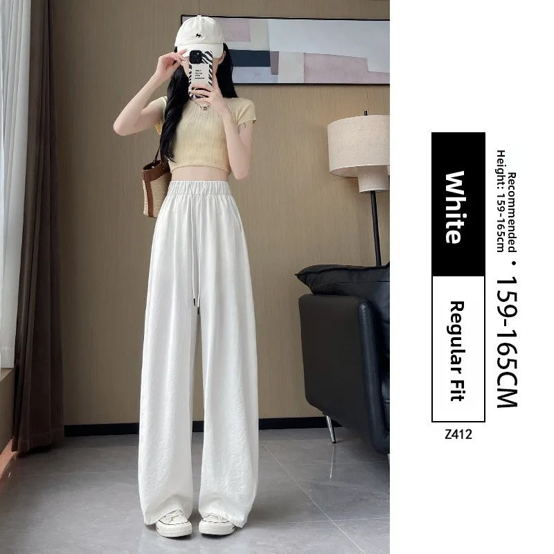 Qui Dry High Waist Wide Leg Knife Sports Pants Women's Thin New 2025 Casual Ice Silk Pants Spring Summer