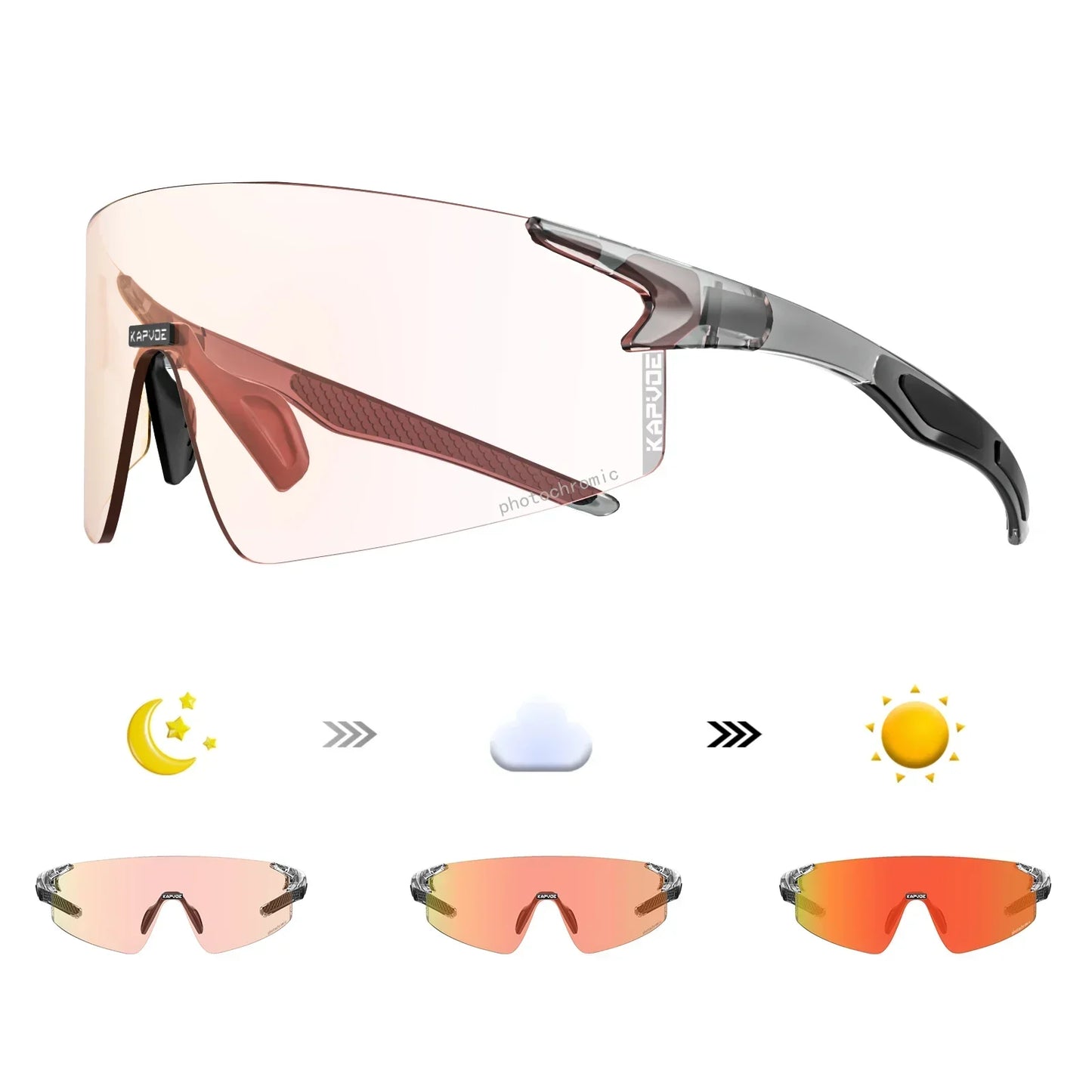 Kapvoe Photochromic Cycling Sunglasses Rimless Color Cycling Glasses Men Bicycle Goggles MTB Sports Bike Eyewear Outdoor UV400