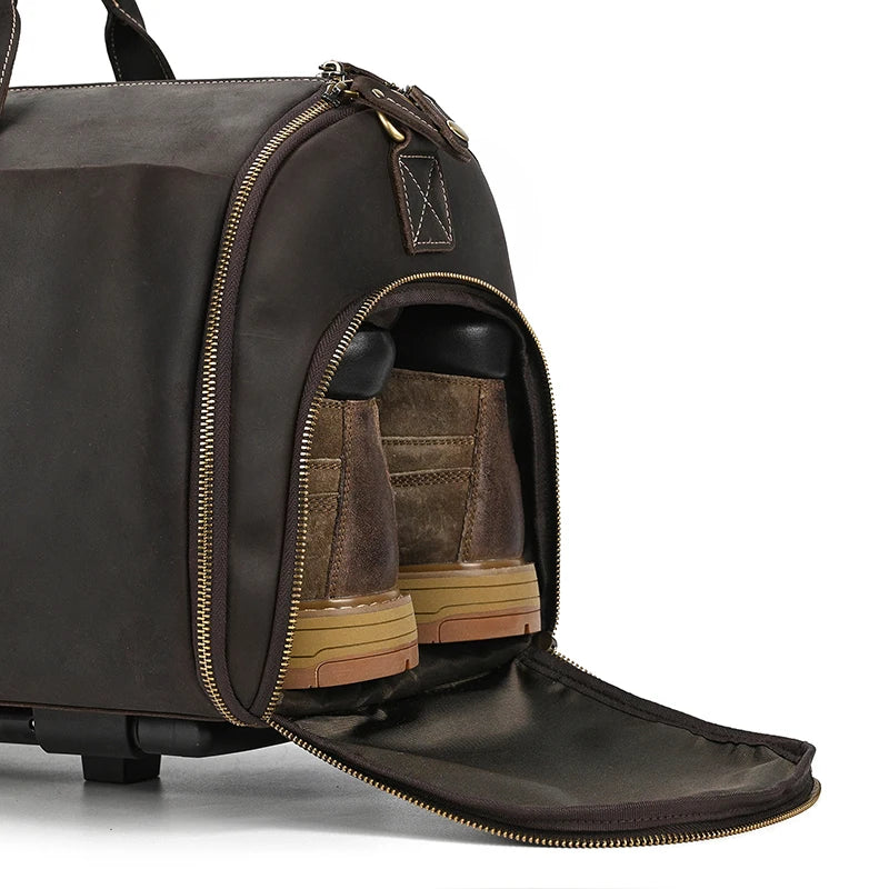 Crazy Horse Leather Folding Suit Bag Man Business Travel Bag With Shoe Pocket Clothes Cover Luggage Duffel Bag Man Bag For Suits