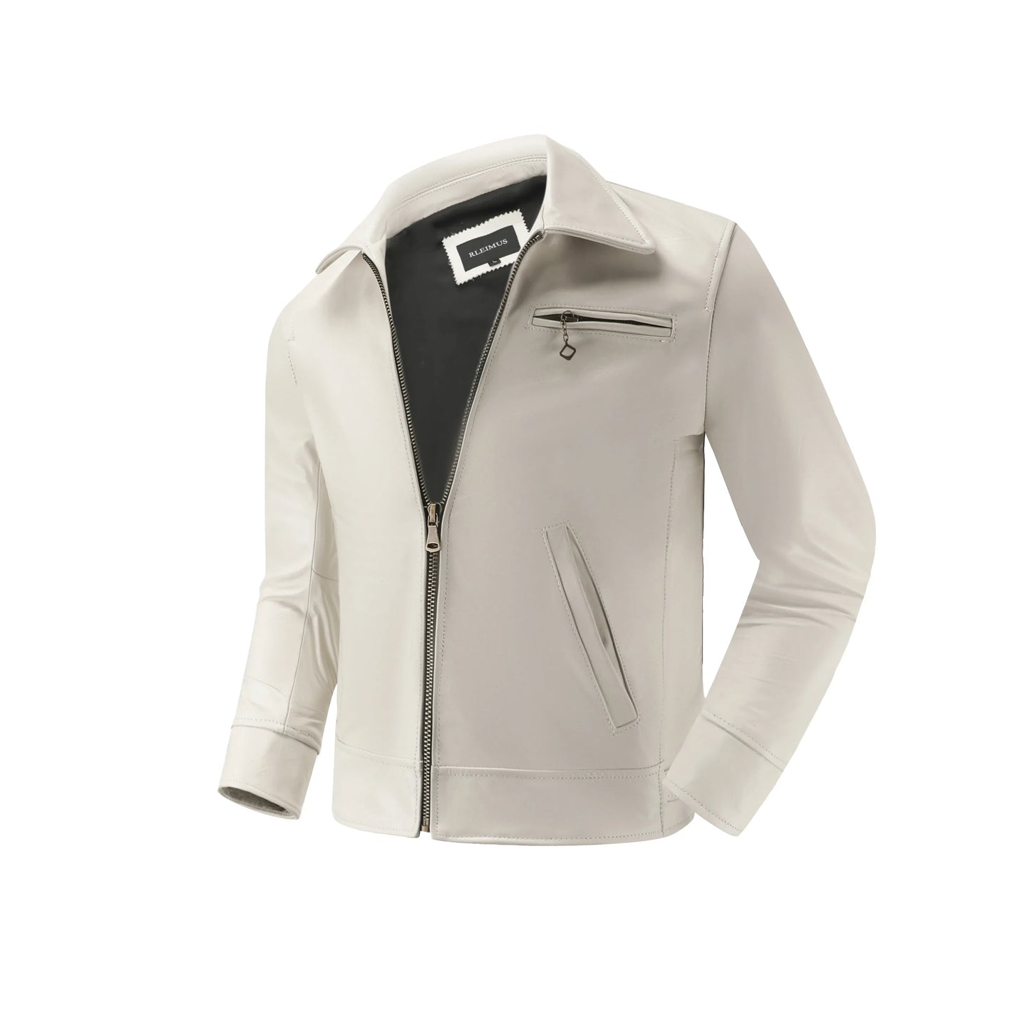 Men's Genuine Leather Jacket White Lapel Calfskin Jacket Natural Cowhide Men's Coat Slim Fit Top Layer Cowhide Biker Jacket