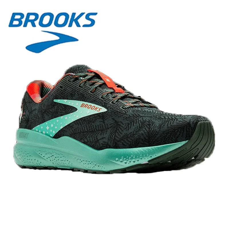 Brooks Ghost 16 Series Black and Green Fashionable Men's Outdoor Running Shoes Trend Versatile Mesh Breathable Sports Shoes