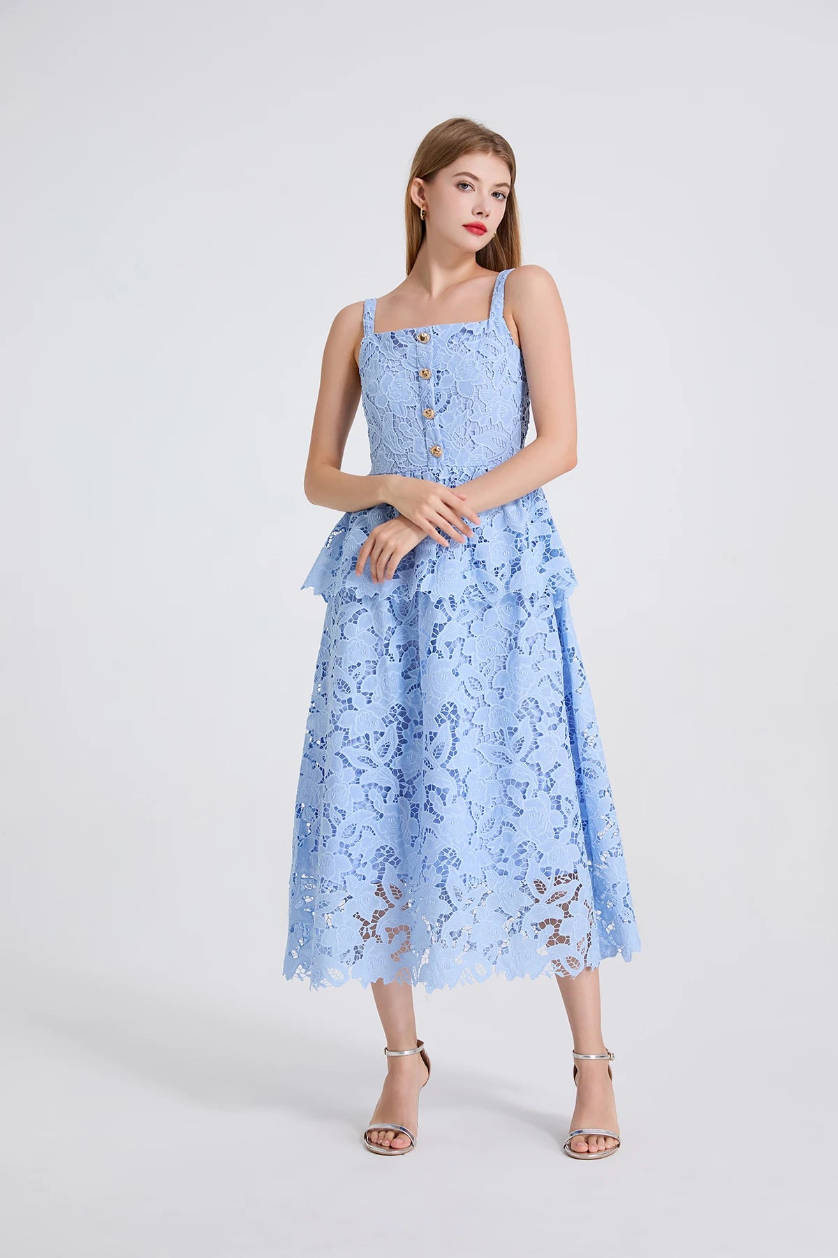 Women's Dress New Flower Embroidery Square Collar Long Dresses for Summer 2025 Backless Sleeveless Midi Dresses Party Dresses