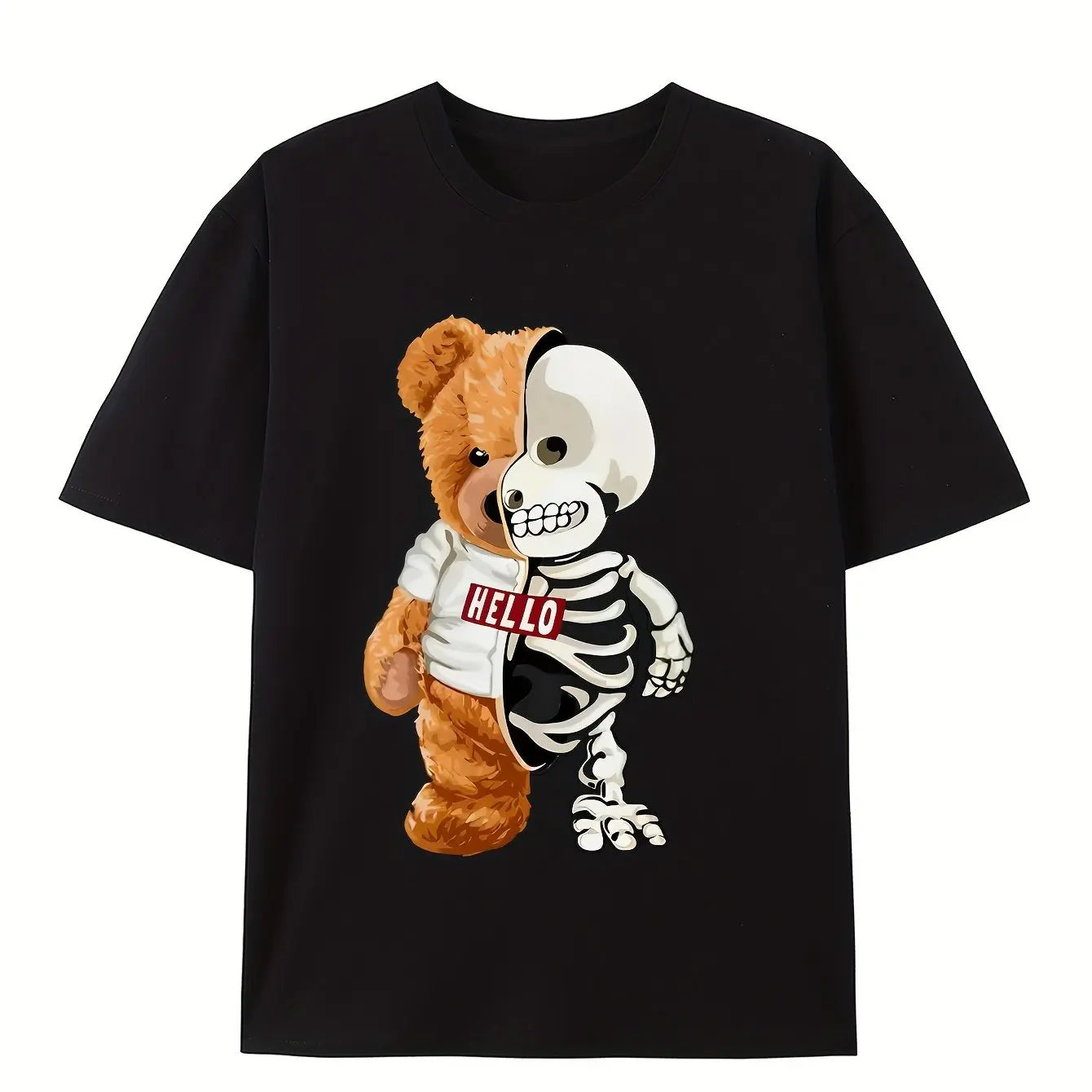 Men's 100% Cotton Casual Sports Skull Bear Printed Short Sleeve T-Shirt