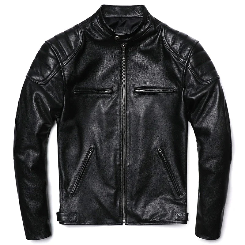 Vintage Camel Yellow Genuine Leather Biker Jacket – Slim Fit Cowhide Men’s Motorcycle Coat