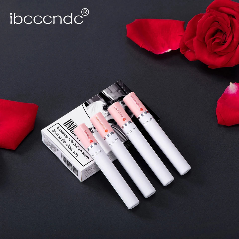 4Colors/set Cigarette Lip Gloss Set Velvet Matte Waterproof Long-lasting Lip Non-Stick Cup Cigarette Lipstick Makeup For Women