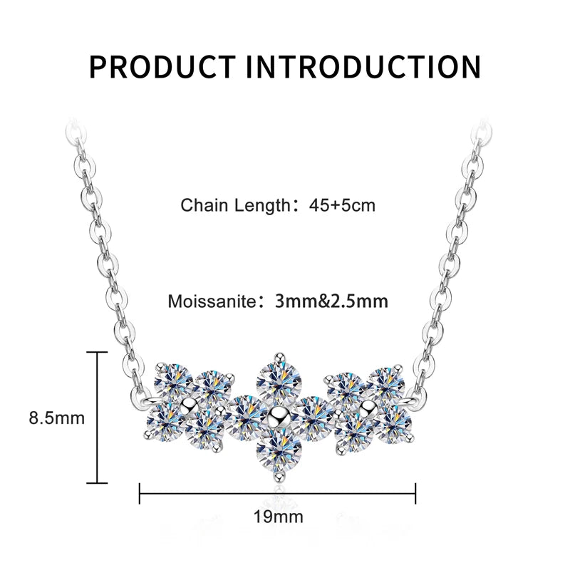 Lnngy 925 Sterling Silver Elegant Four-Leaf Clover Pendant Necklace 3mm&2.5mm Round Moissanite Necklaces for Women Jewelry Gift