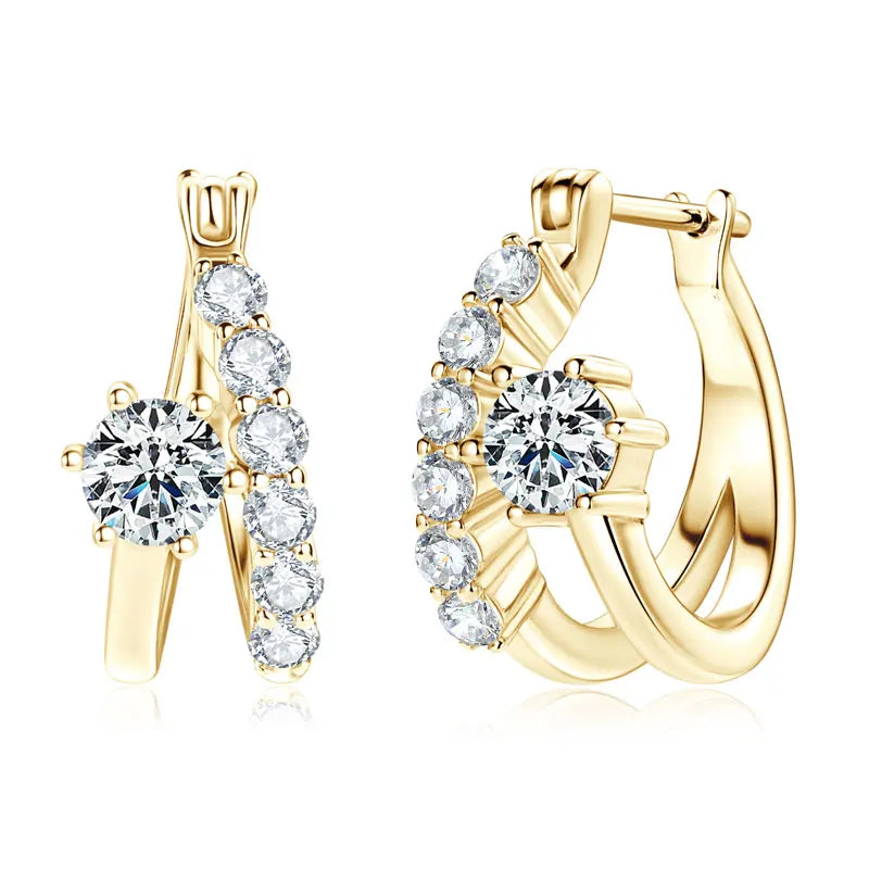 Lnngy Sparkling 4MM&2MM Moissanite Earring Original 925 Sterling Silver Hoop Earrings For Women Girls Korean INS Jewelry Gifts