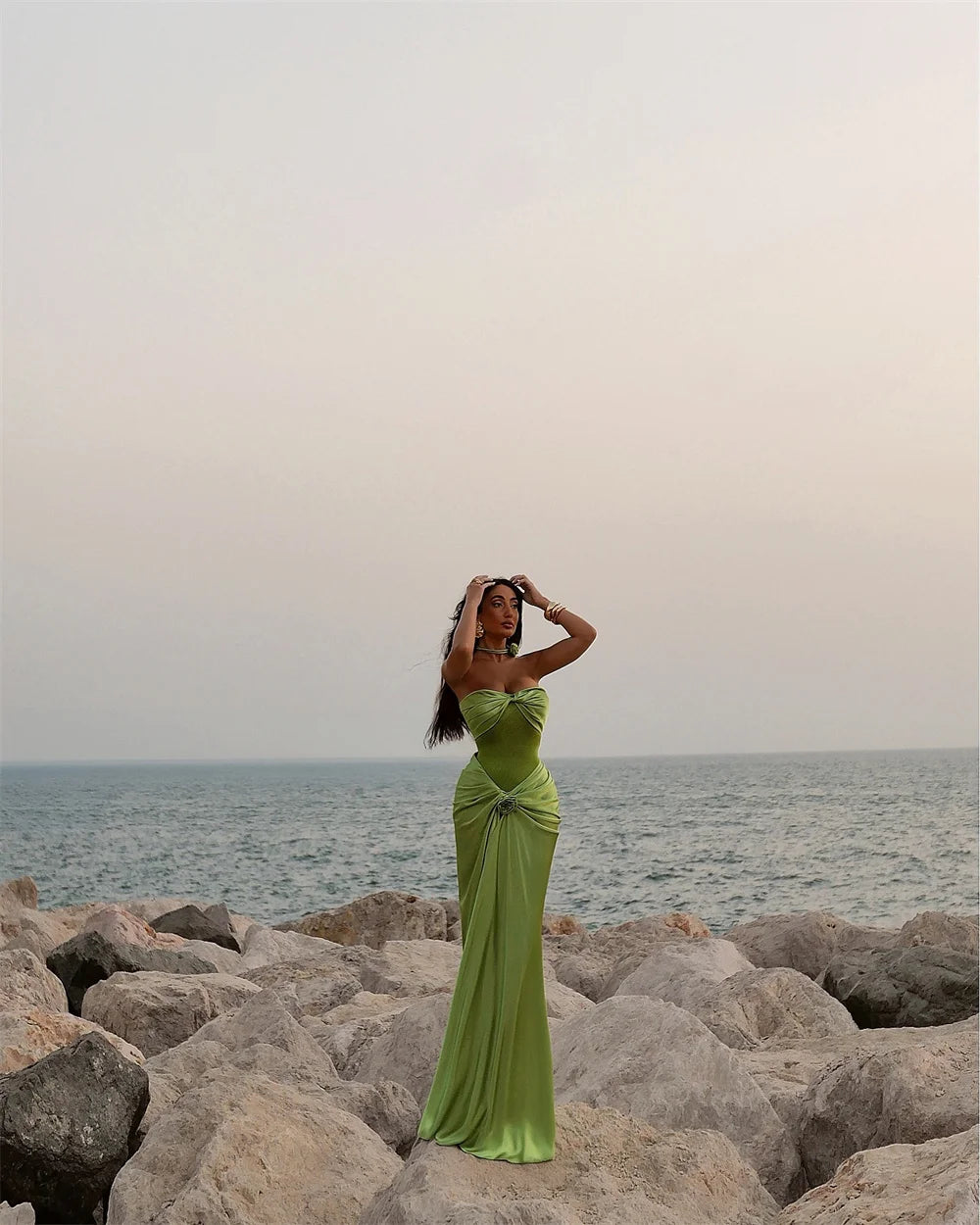 Mila Sweetheart Neck Mermaid Evening Dresses Green Floor-Length Prom Dresses Beading 2025 Customized Satin Vestidos De Fiesta