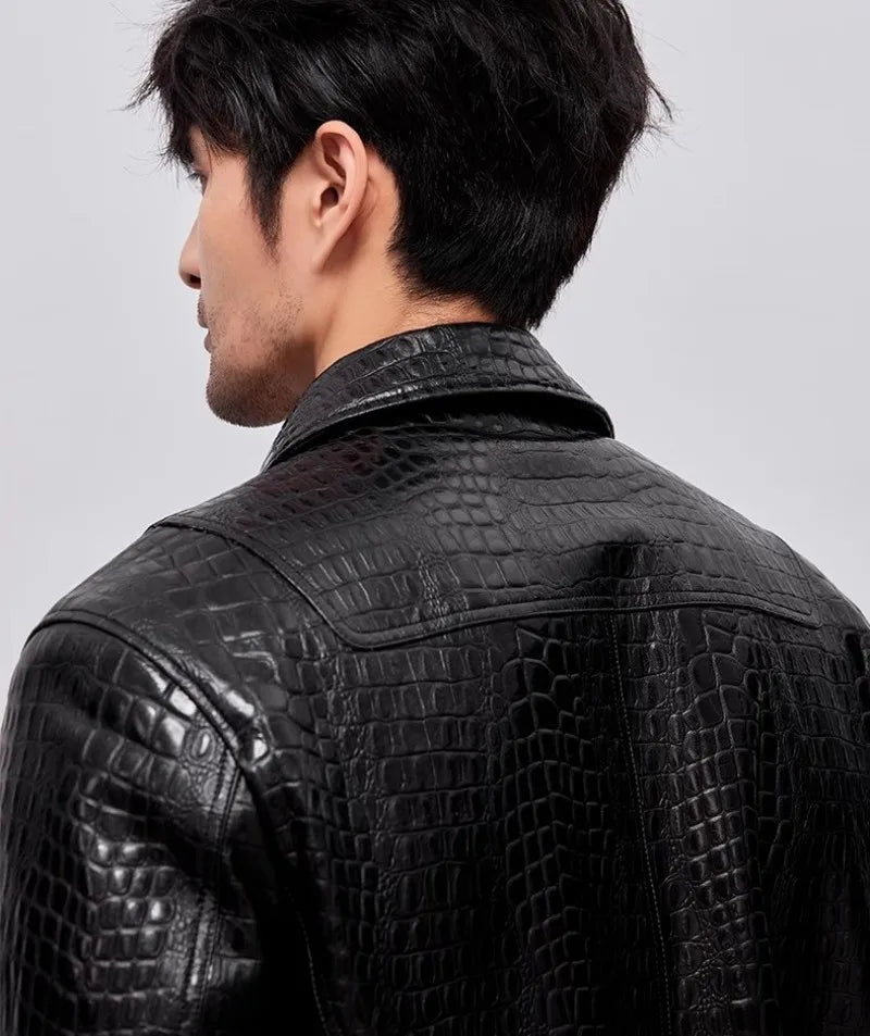 Designer Mens Genuine Leather Jacket Zipper Lapel High Quality Sheepskin Motorcycle Short Coat Spring Autumn Punk Outerwear Male