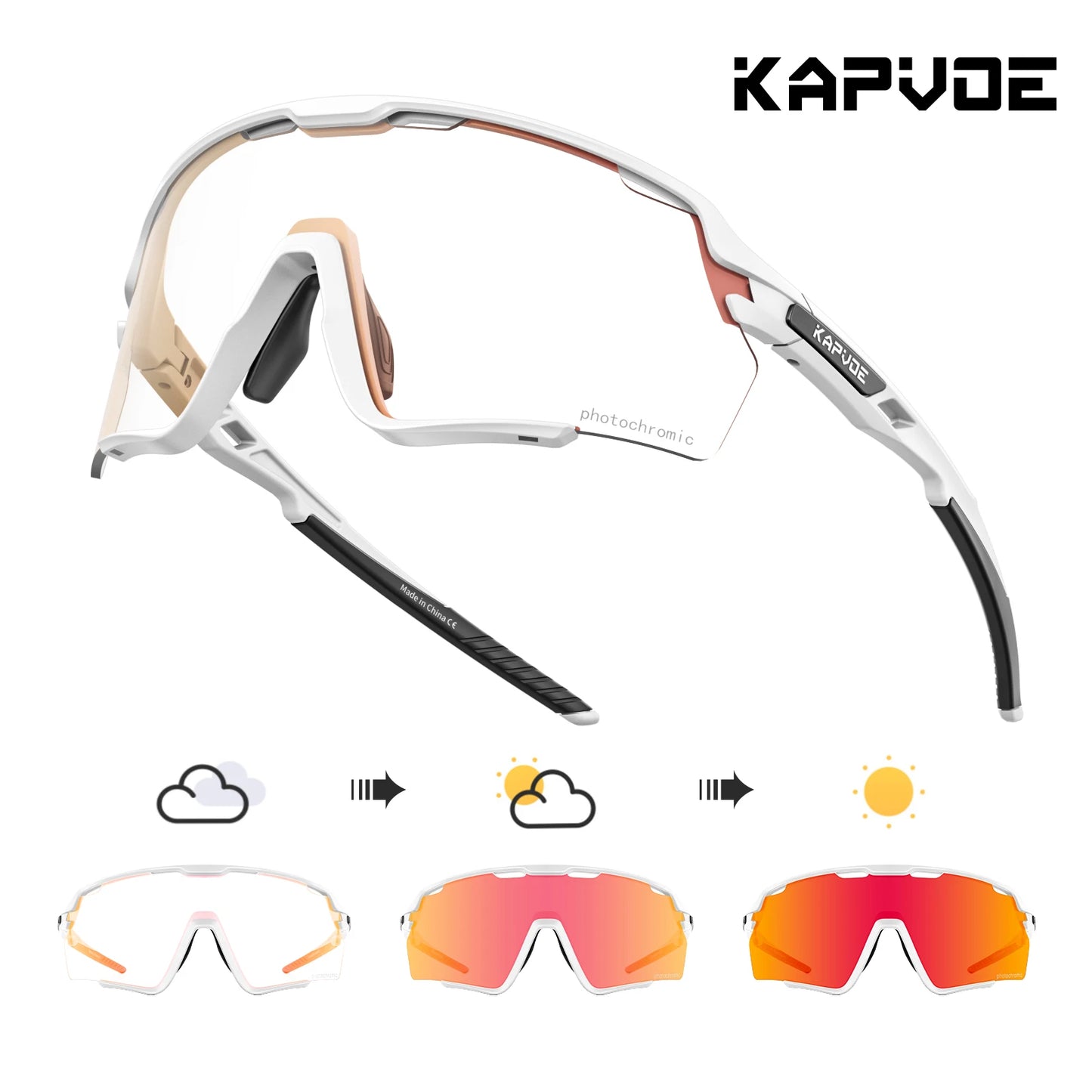Kapvoe new Outdoor Photochromic Sunglasses Bicycle Cycling Glasses MTB Road Bike Eyewear Women Man Sports Hiking UV400 Goggles