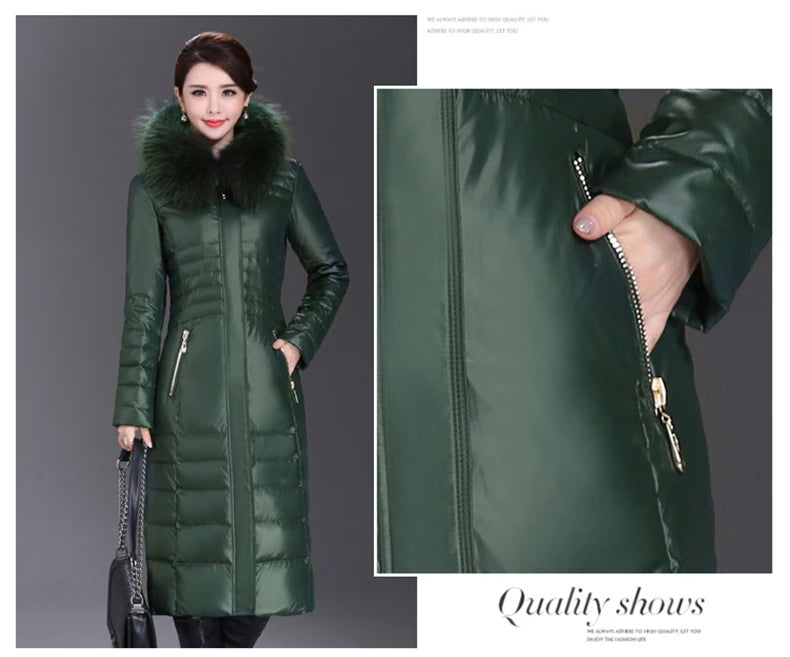 Shengyu Boya Middle-Aged and Elderly Over-The-Knee Long down Jacket Women's Jacket Thickeneded Mother's Fitted Jacket New Style
