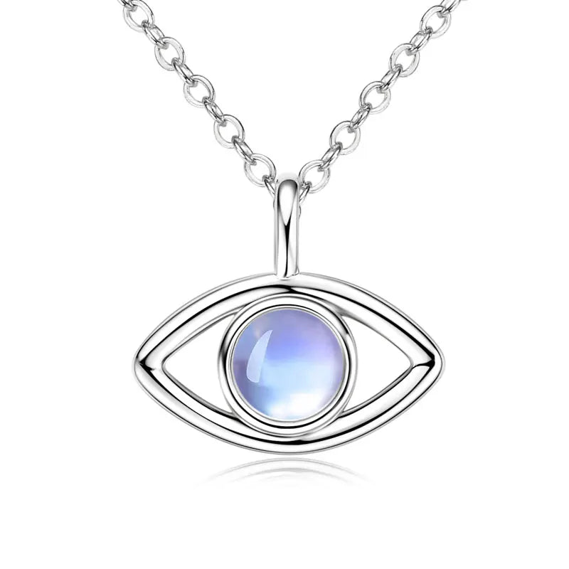 Lnngy Collier Argent 925 Sterling Silver Clavicle Necklace Round Moonstone Artificial Gemstone Pendant Necklaces For Women Gift