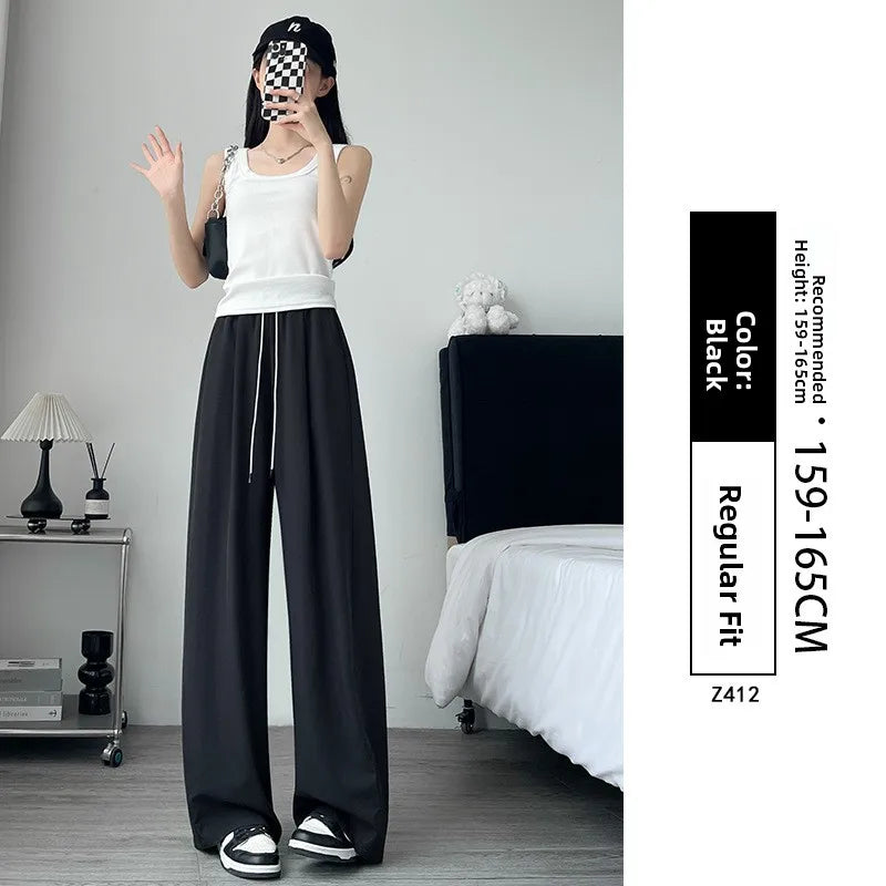 Qui Dry High Waist Wide Leg Knife Sports Pants Women's Thin New 2025 Casual Ice Silk Pants Spring Summer