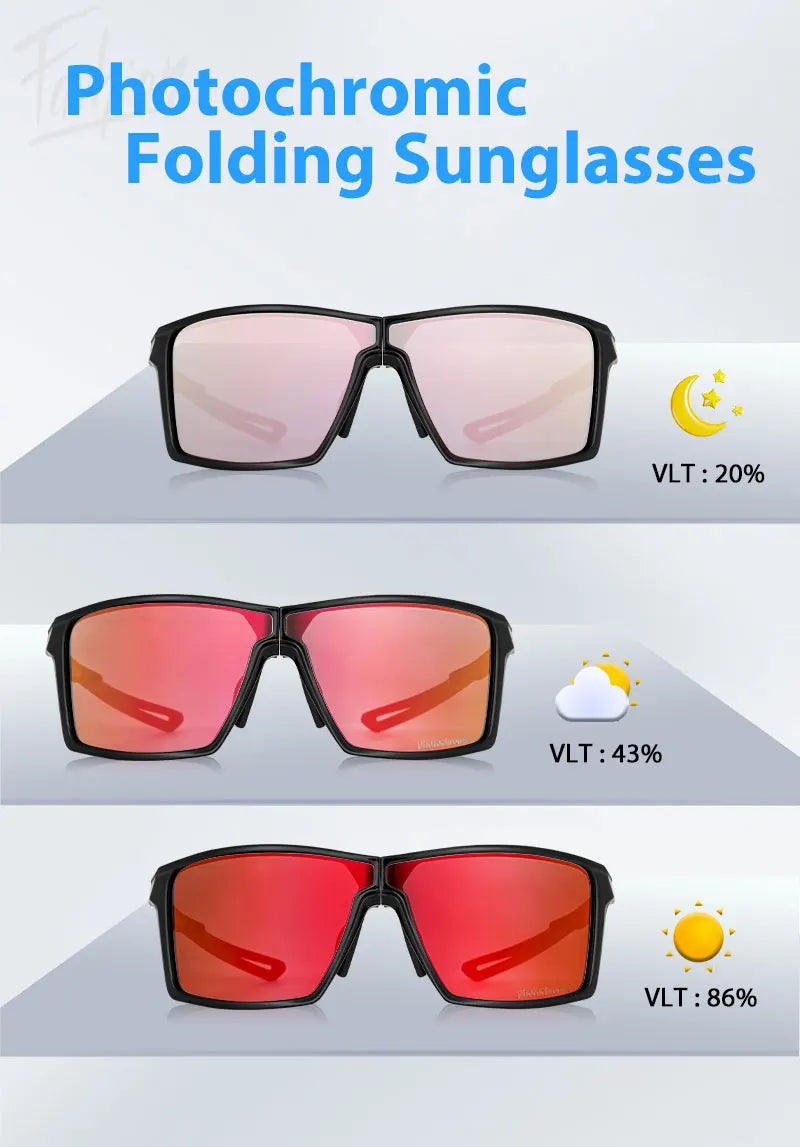 SCVCN Outdoor Photochromic Anti-fog Sunglasses Foldable Cycling Glasses UV400 Light Weight Bicycle Hiking Glasses Men Women New